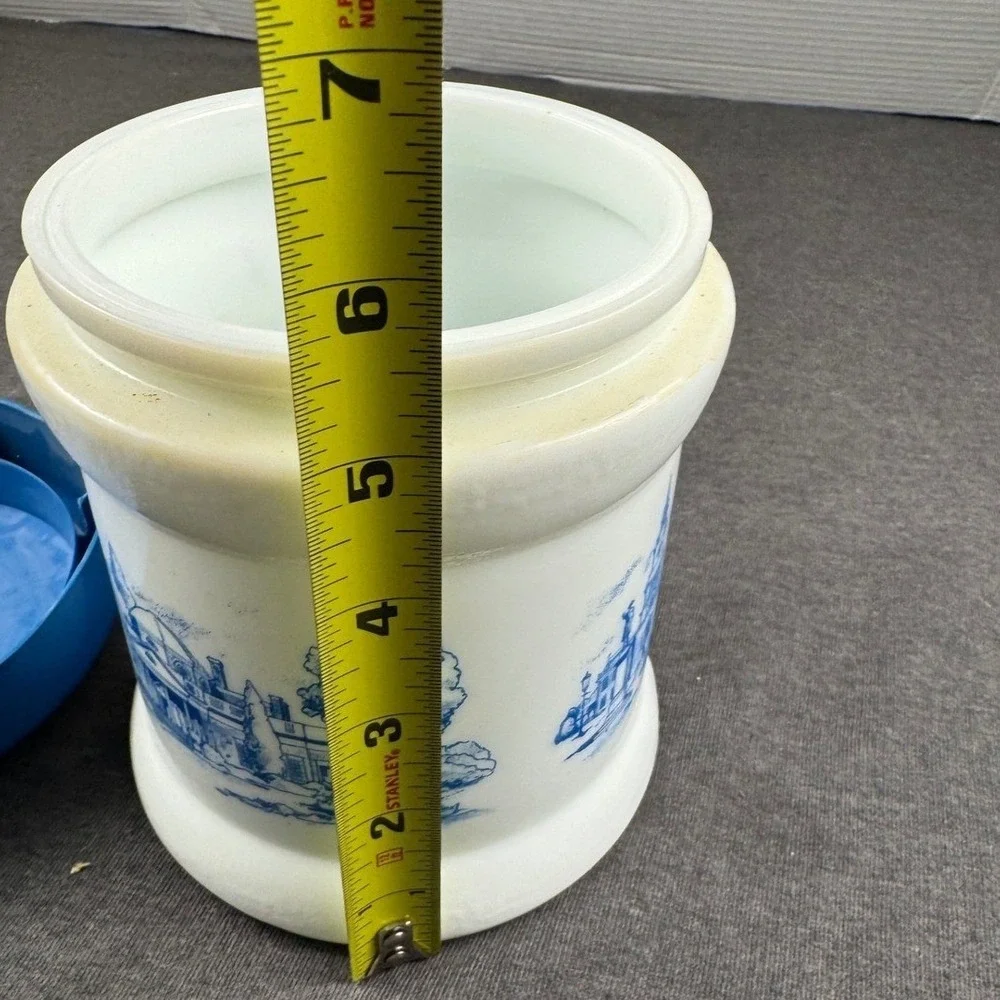 Vintage Blue White Ceramic Canister Pot Holder with‎ Scenic Landscape Design
